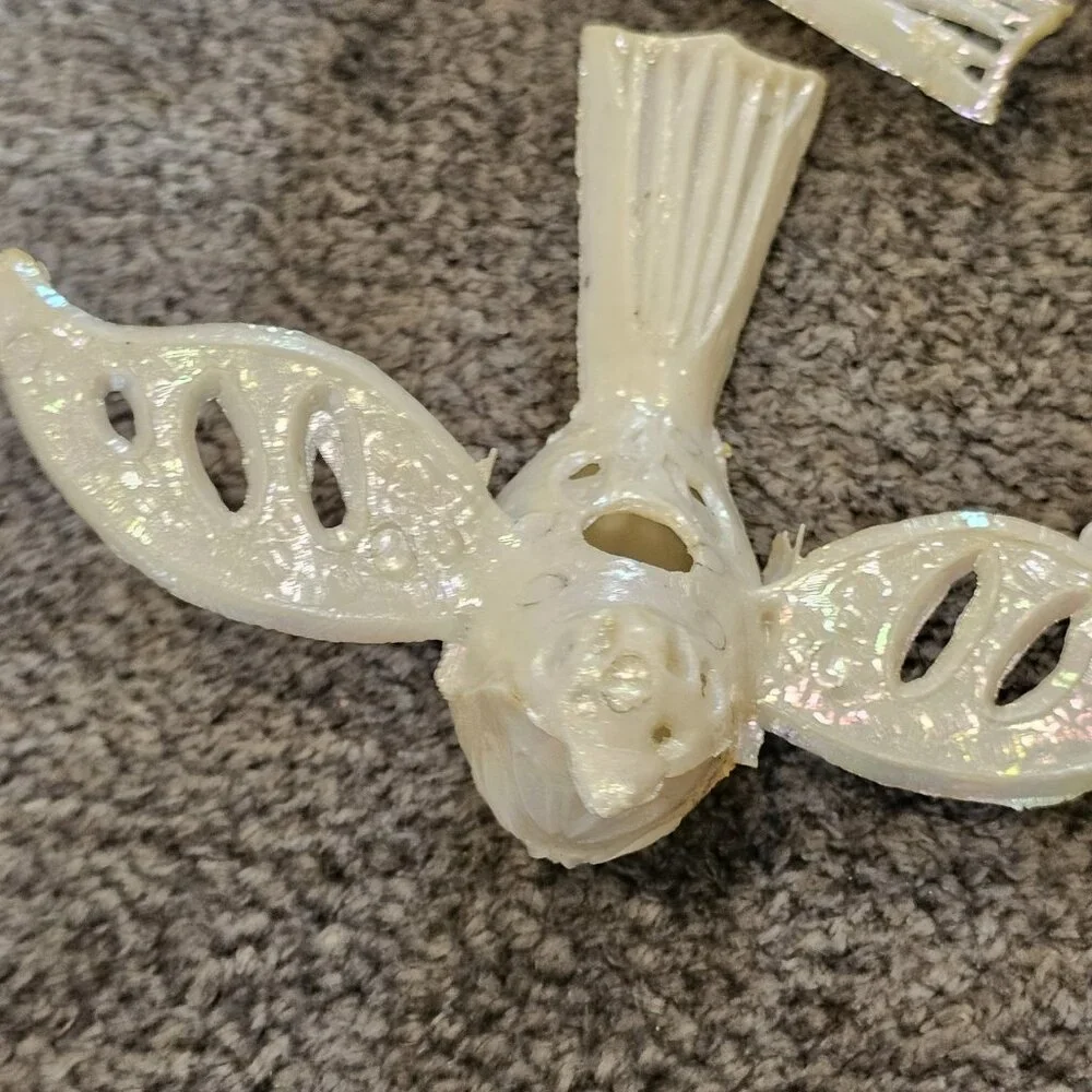 MCM Christmas Light Bird Toppers Pearlescent Plastic‎ Set 10 Cream VTG Ornaments
